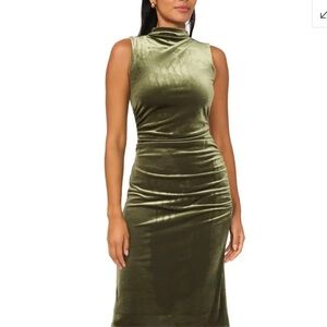 Halogen Mock-neck Velour Dress in Olive